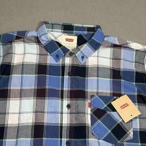 Levis Short Sleeve Button Shirt Mens Large Riverside Blue Madras Plaid NEW